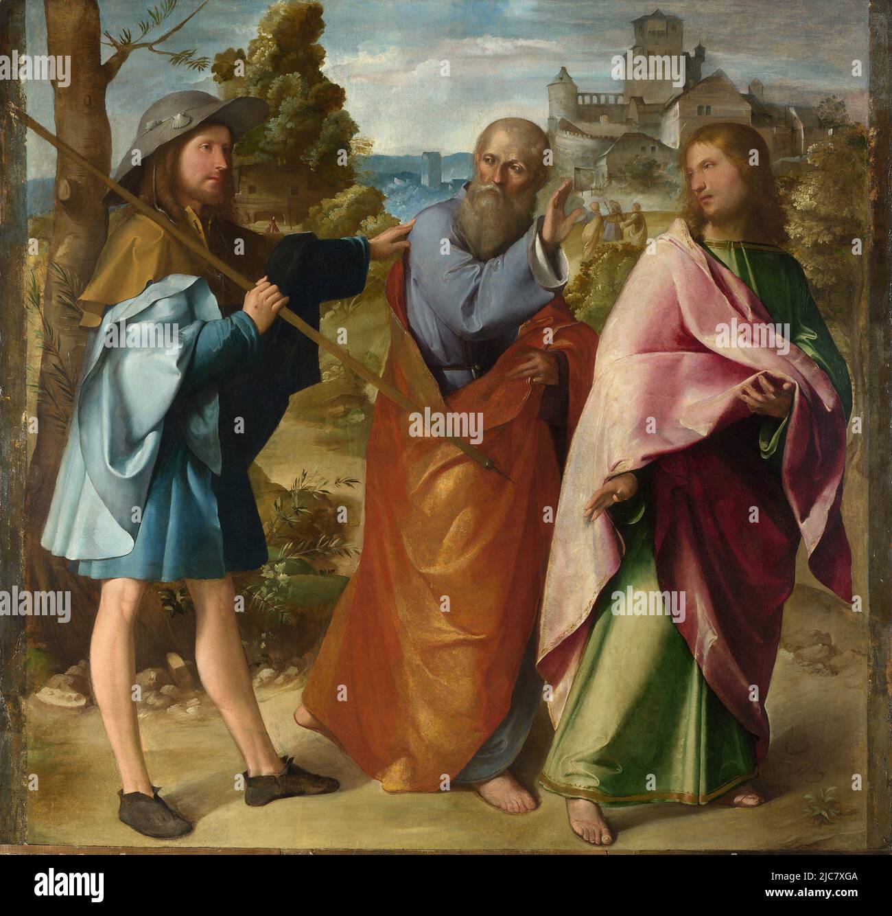 The Road to Emmaus by Altobello Melone (1491-1543) Stock Photo