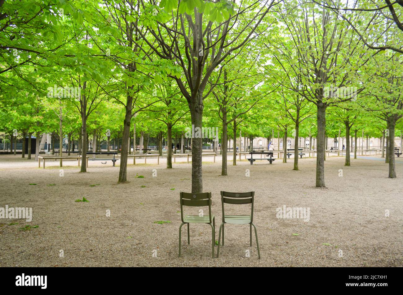 two empty chairs in a paris park Stock Photo - Alamy