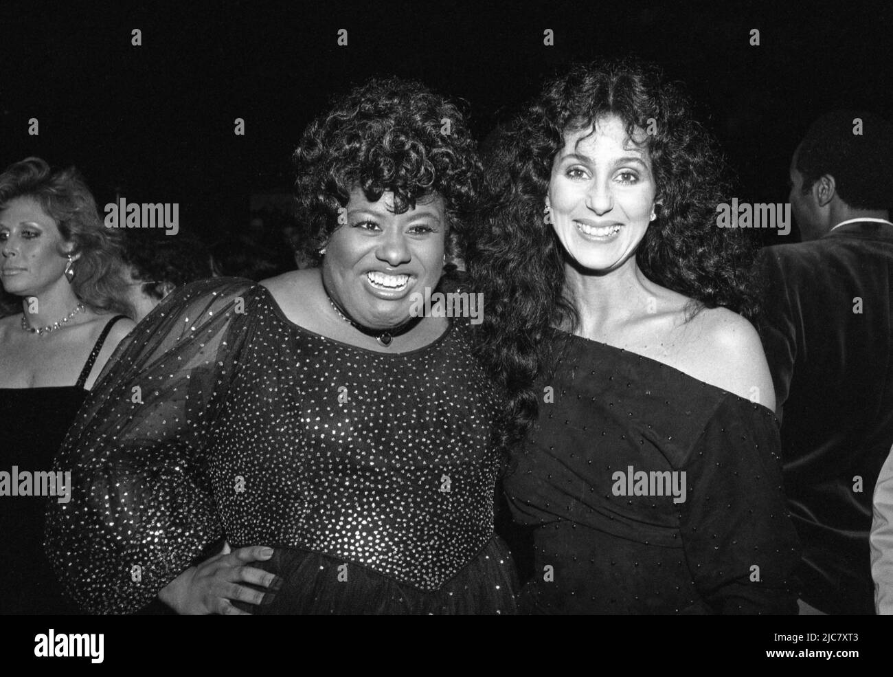 Jennifer Holliday and Cher at the 'Dreamgirls' opening night afterparty. Taken in Los Angeles at the Shubert Theater in Century City on March 20, 1983. Credit: Ralph Dominguez/MediaPunch Stock Photo