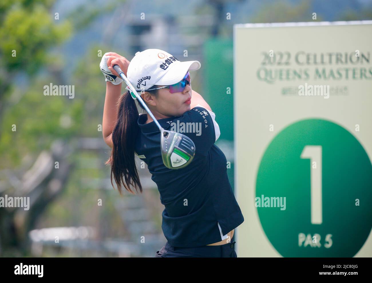 Yu Jin Sung, of South Korea, in action during the final round of an LPGA golf tournament, Saturday, April 15, 2023, in Honolulu