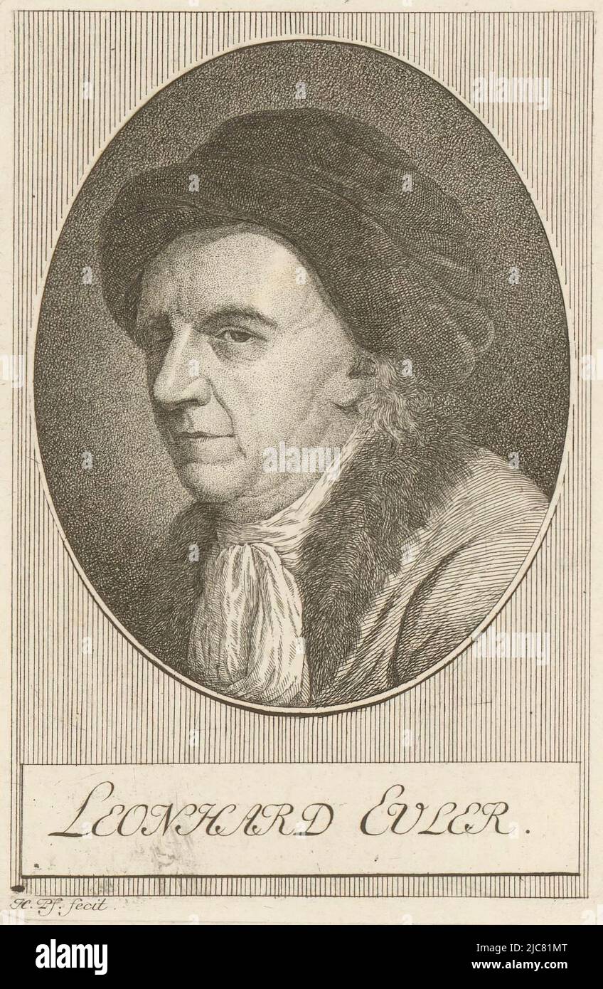 Portrait of Leonhard Euler, print maker: Heinrich Pfenninger, (mentioned on object), 1759 - 1815, paper, etching, h 127 mm - w 86 mm Stock Photo