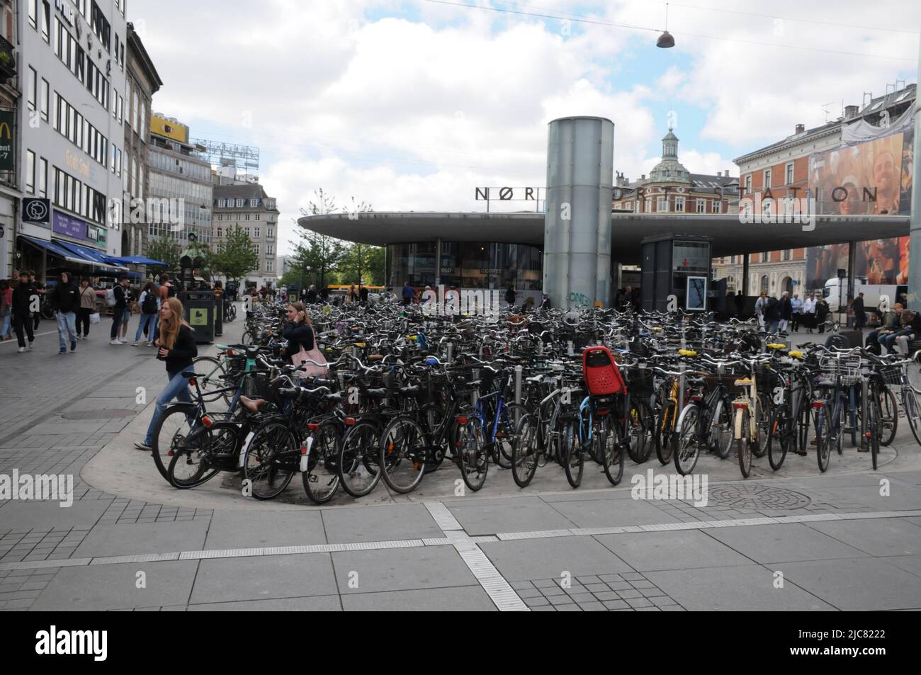 Copenhagen /Denmark/10 June 2022/Bicycle parking infront Norreport train and metro train station