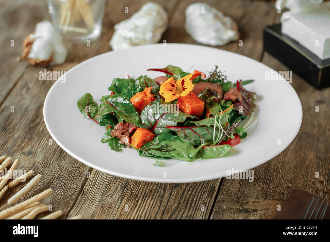 Portion of gourmet pumpkin salad Stock Photo