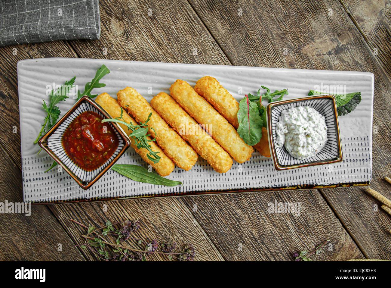 Portion of fried cheese sticks appetizer Stock Photo Alamy