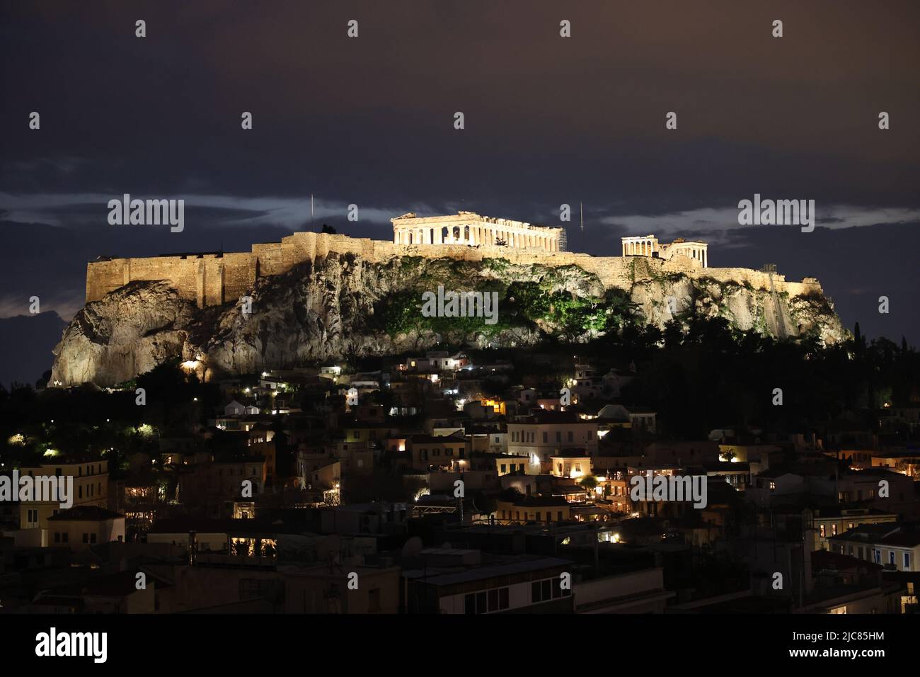 Sunset Parthenon drone aerial view, Acropolis, cityscape of historical ...