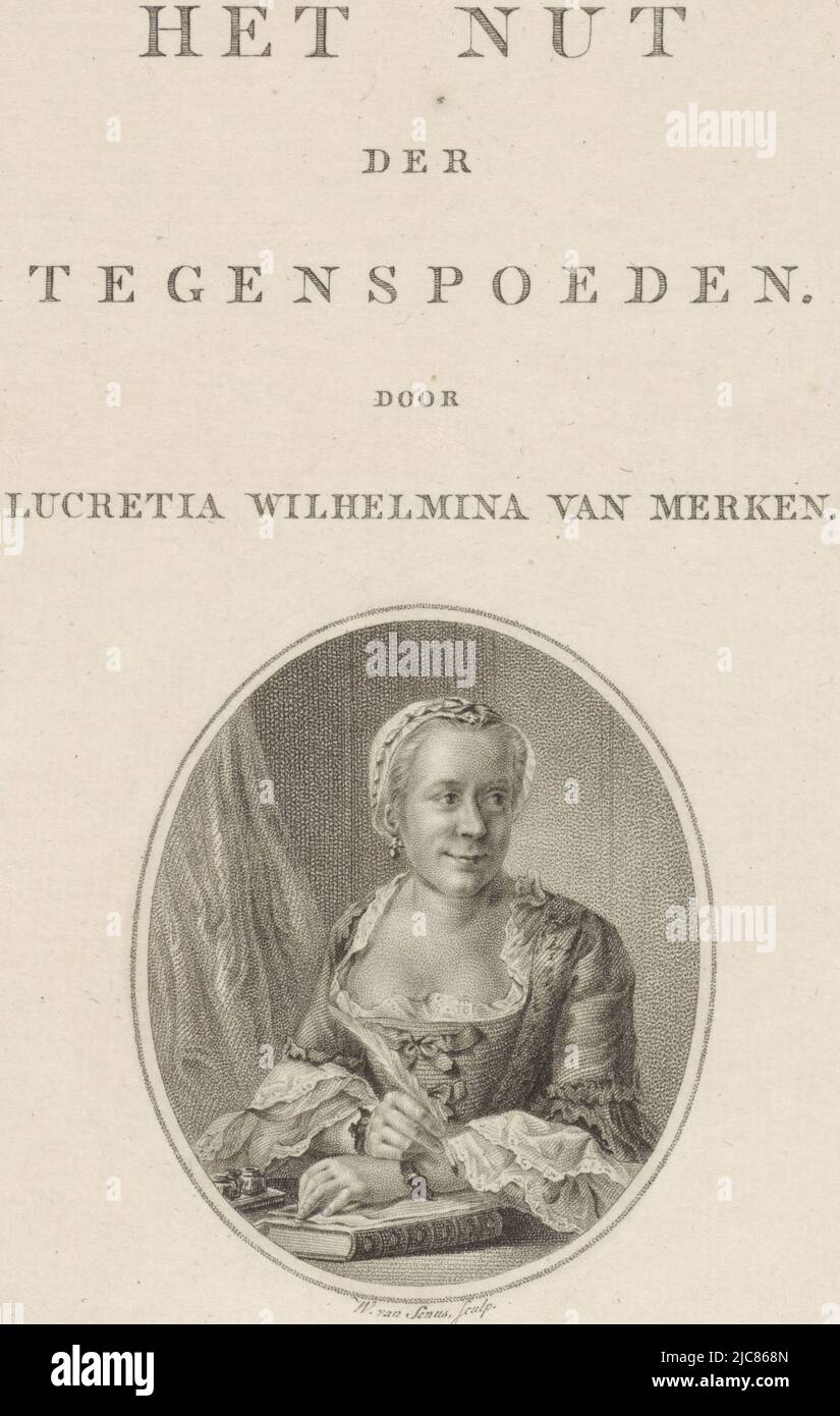 Portrait of Lucretia Wilhelmina van Merken Title page for: L.M. van Merken, Het Nut der Tegenspoeden, 1818, print maker: Willem van Senus, (mentioned on object), publisher: weduwe Gerrit Warnars & zoon, (mentioned on object), Amsterdam, 1818, paper, etching, h 205 mm × w 139 mm Stock Photo