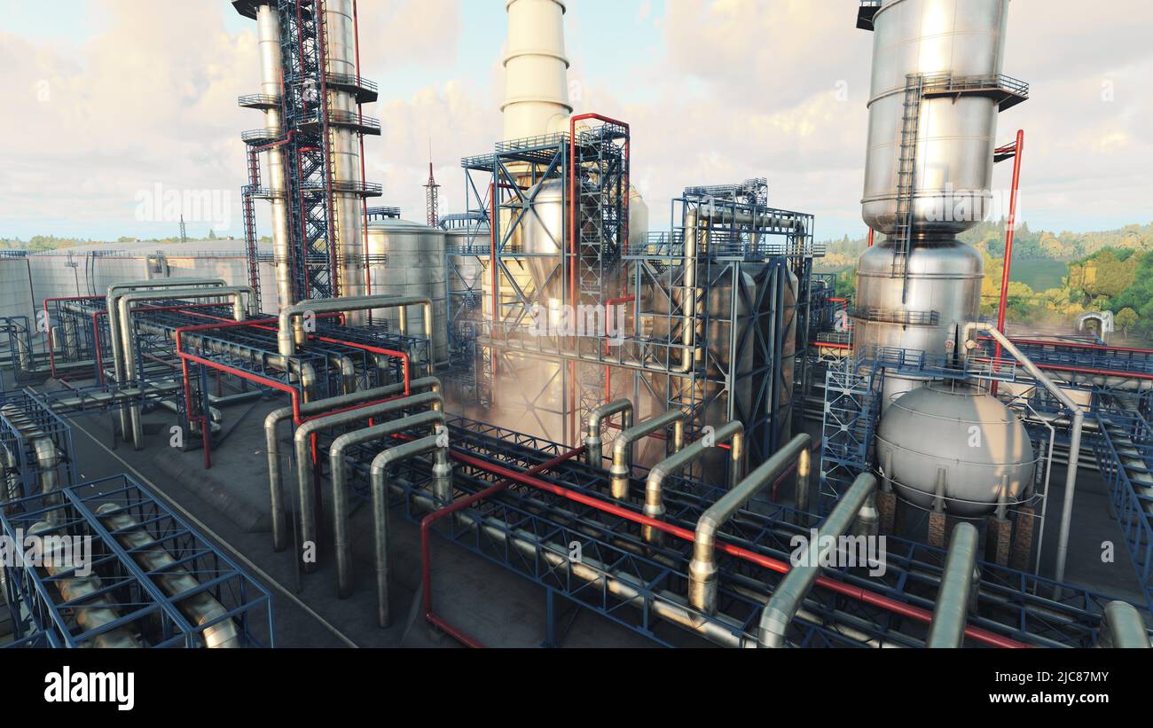 Oil refinery, industrial enterprise, oil refining into gasoline