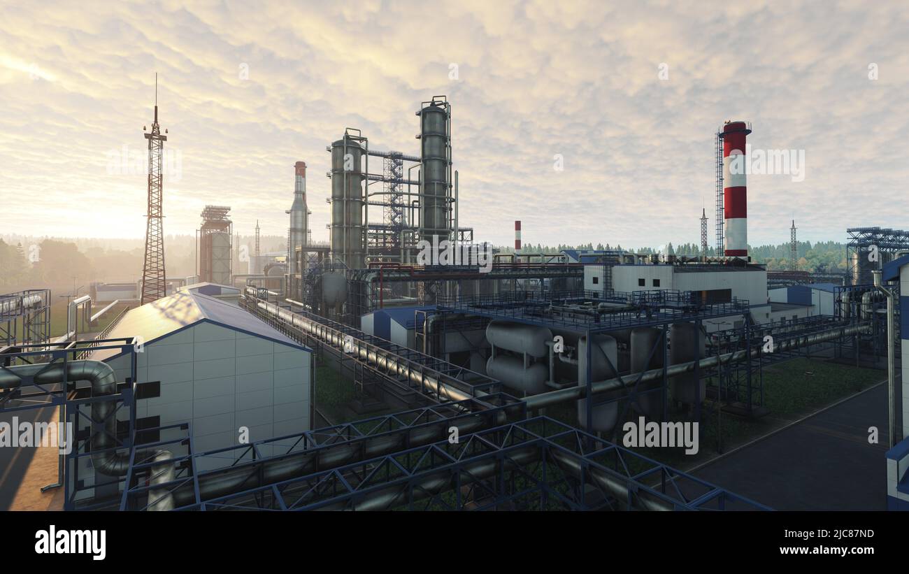 Oil refinery, industrial enterprise, oil refining into gasoline