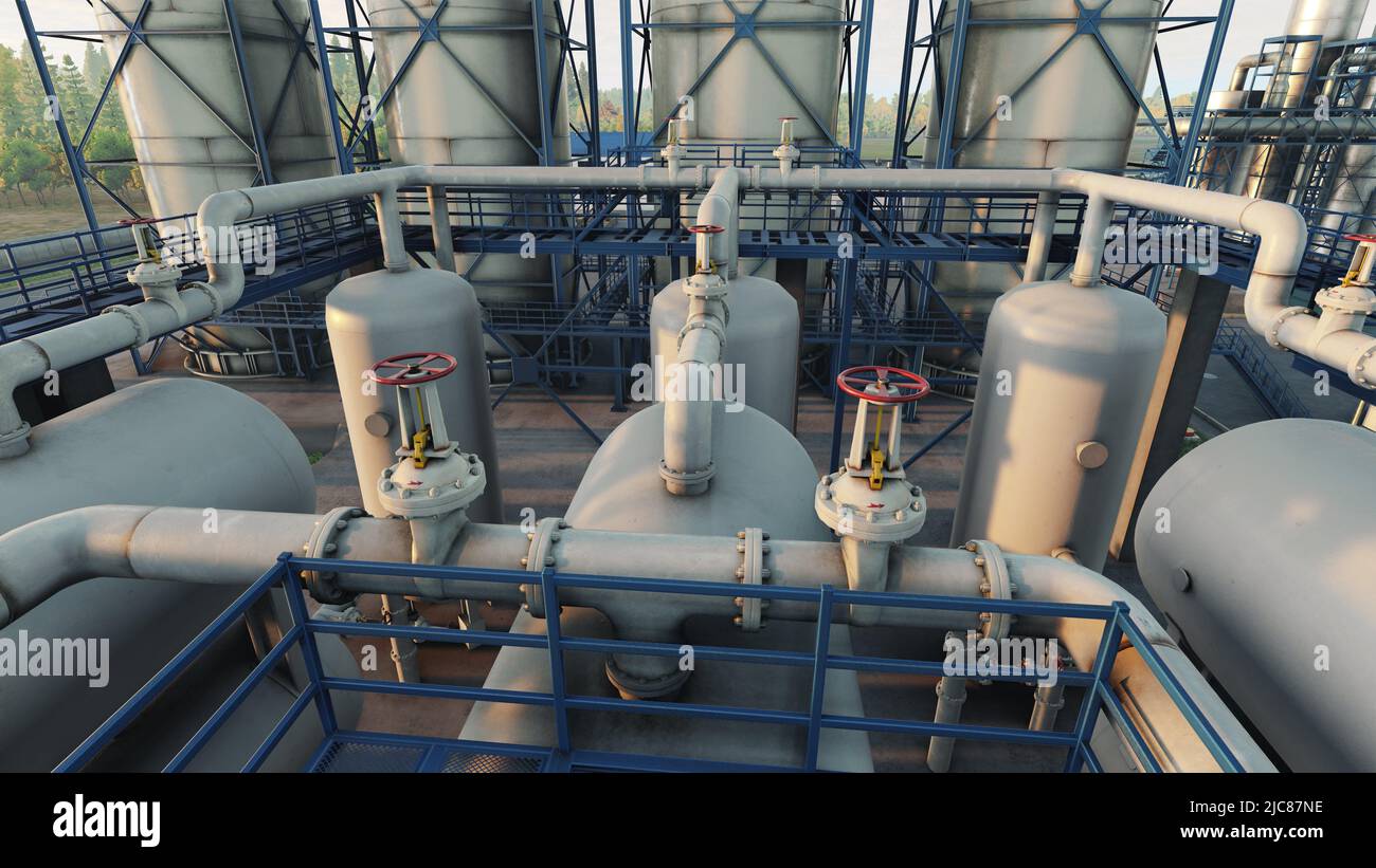 Oil refinery, industrial enterprise, oil refining into gasoline