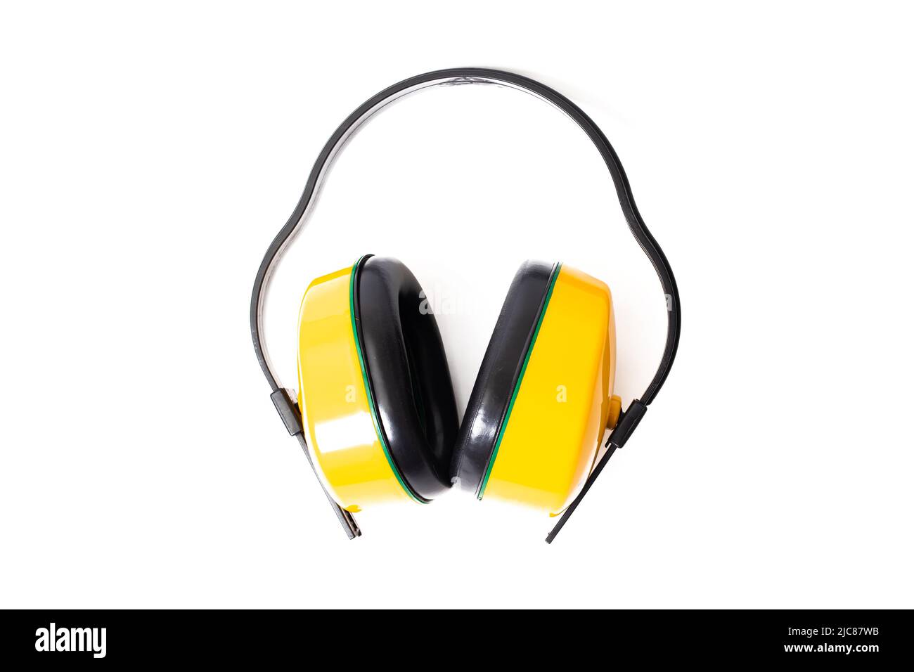 Yellow construction noisecancelling headphones isolated on white
