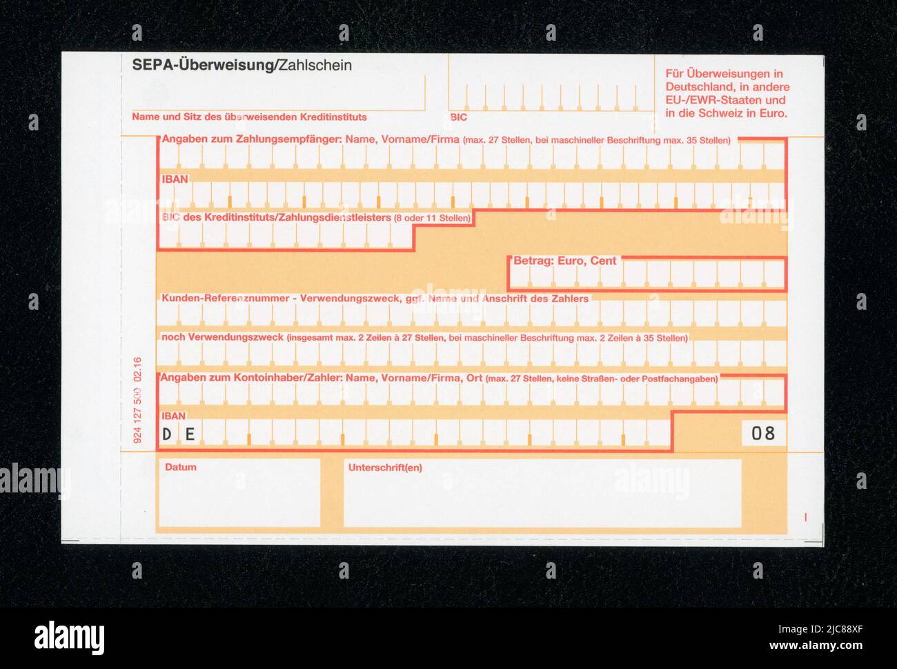 BERLIN, GERMANY CIRCA JUNE 2022 Blank German form for SEPA