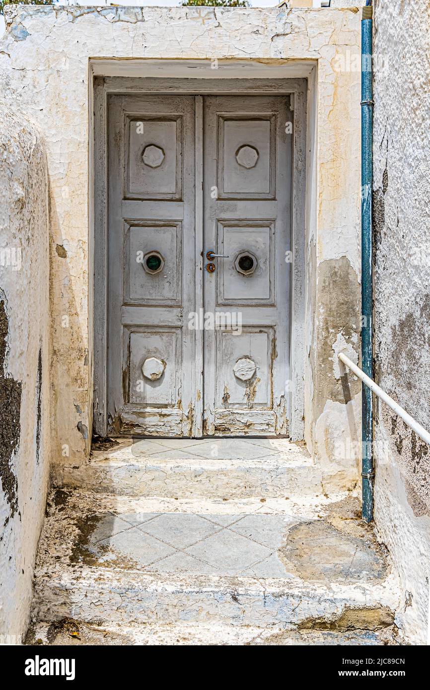Traditional front door in a greek town house on Santorini island Stock Photo