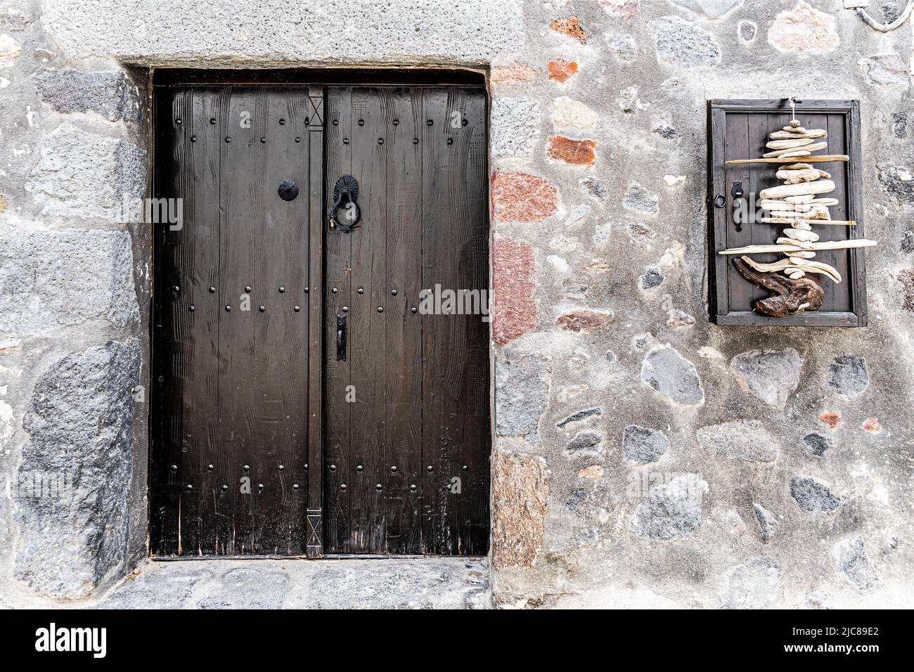 Traditional front door in a greek town house on Santorini island Stock Photo