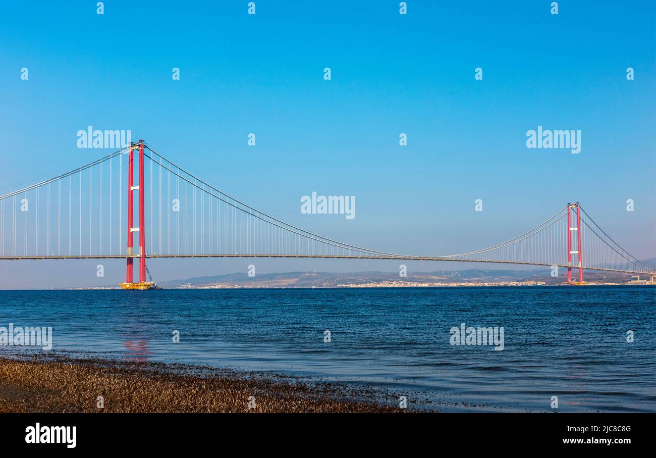 1915 Canakkale Bridge in Canakkale, Turkey. World's longest suspension