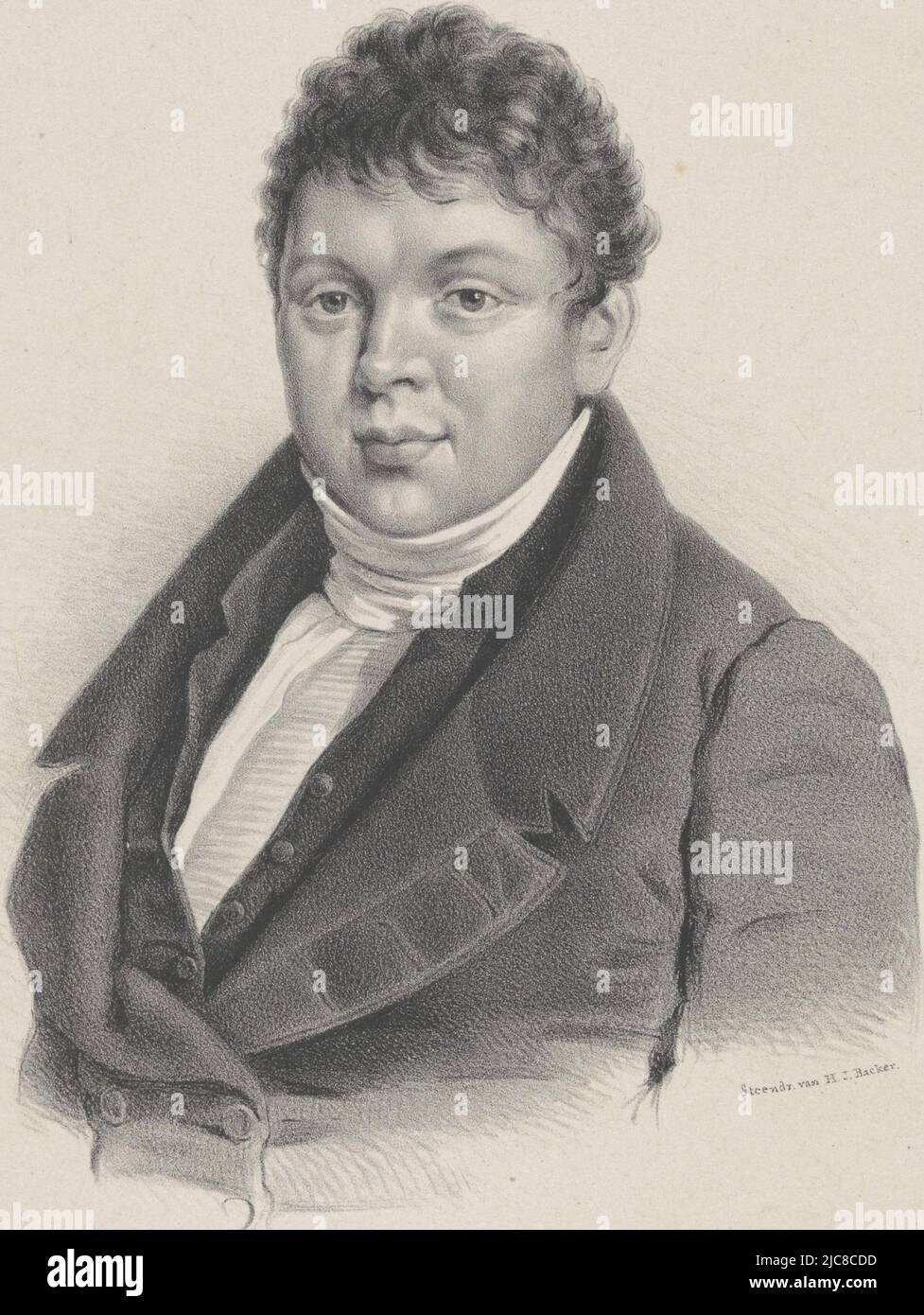 Beneath the portrait the signature of the person being portrayed, Portrait of Vincent Loosjes, print maker: anonymous, printer: Hilmar Johannes Backer, (mentioned on object), Dordrecht, 1822 - 1845, paper, h 346 mm × w 250 mm Stock Photo