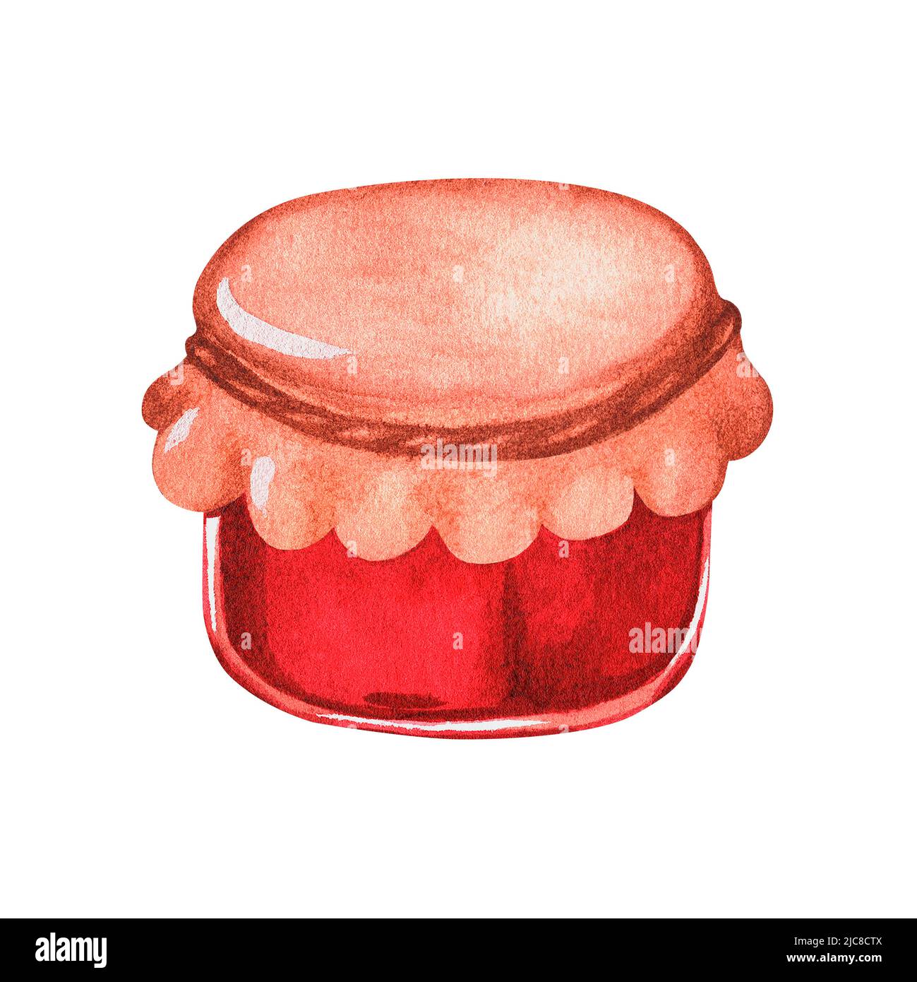 A small jar of jam. Watercolor illustration. Isolated on a white background. For your design. Suitable for cookbooks, recipes, aprons, kitchen Stock Photo