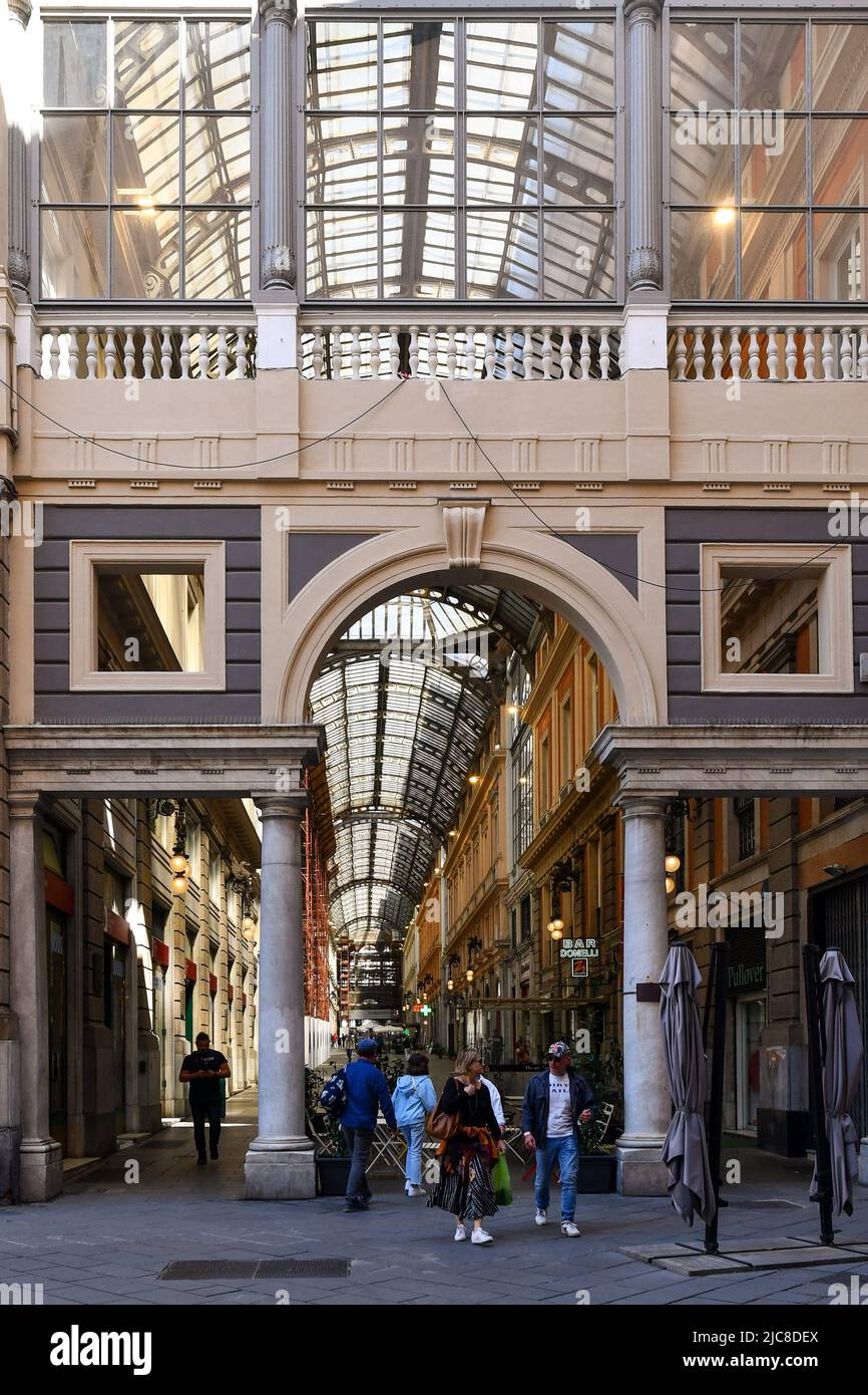 Galleria Giuseppe Mazzini (1808), a commercial gallery in Art Nouveau style in the city center of Genoa, Liguria, Italy Stock Photo