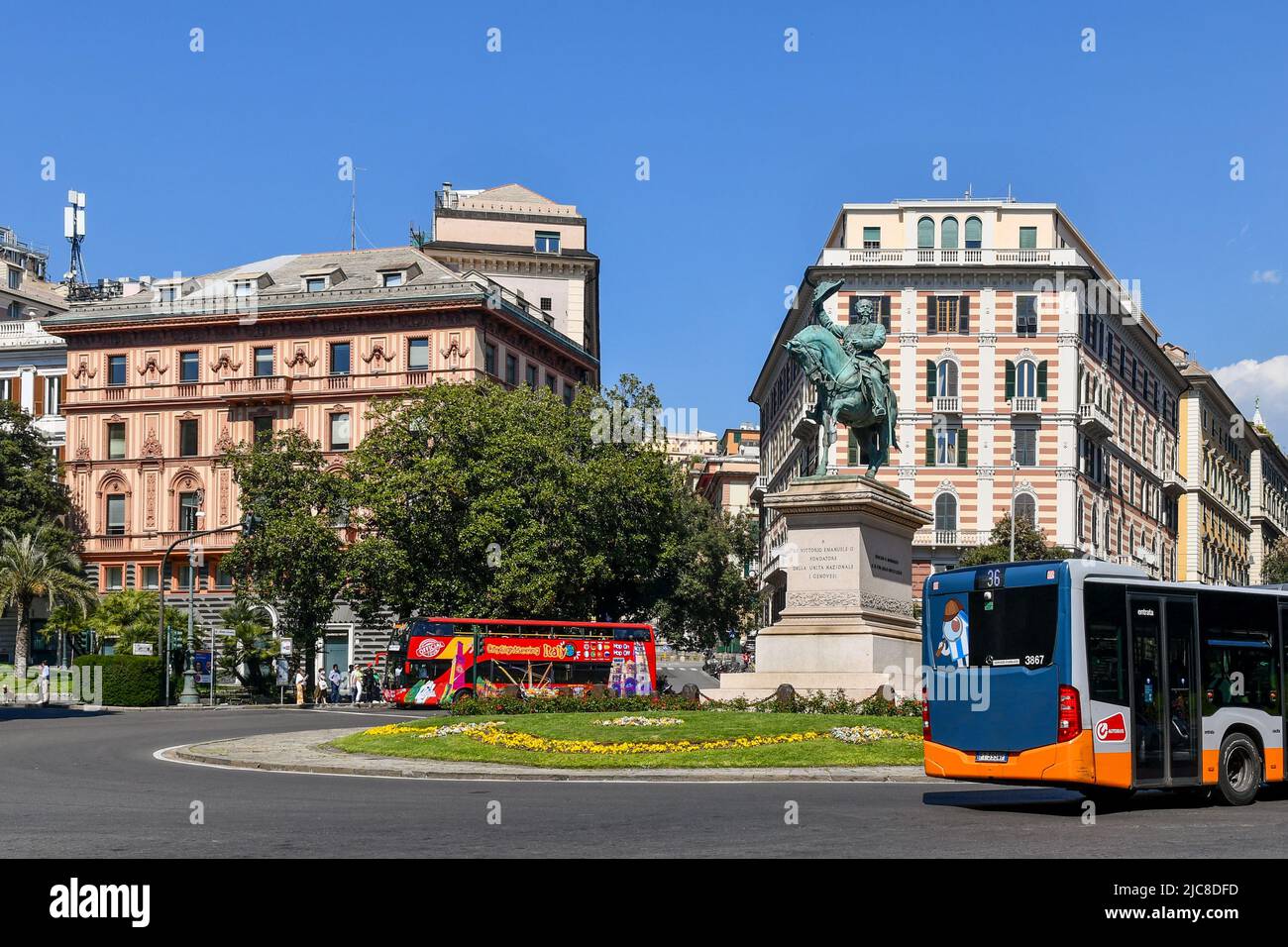 View of Piazza Corvetto square with the bronze statue of Victor