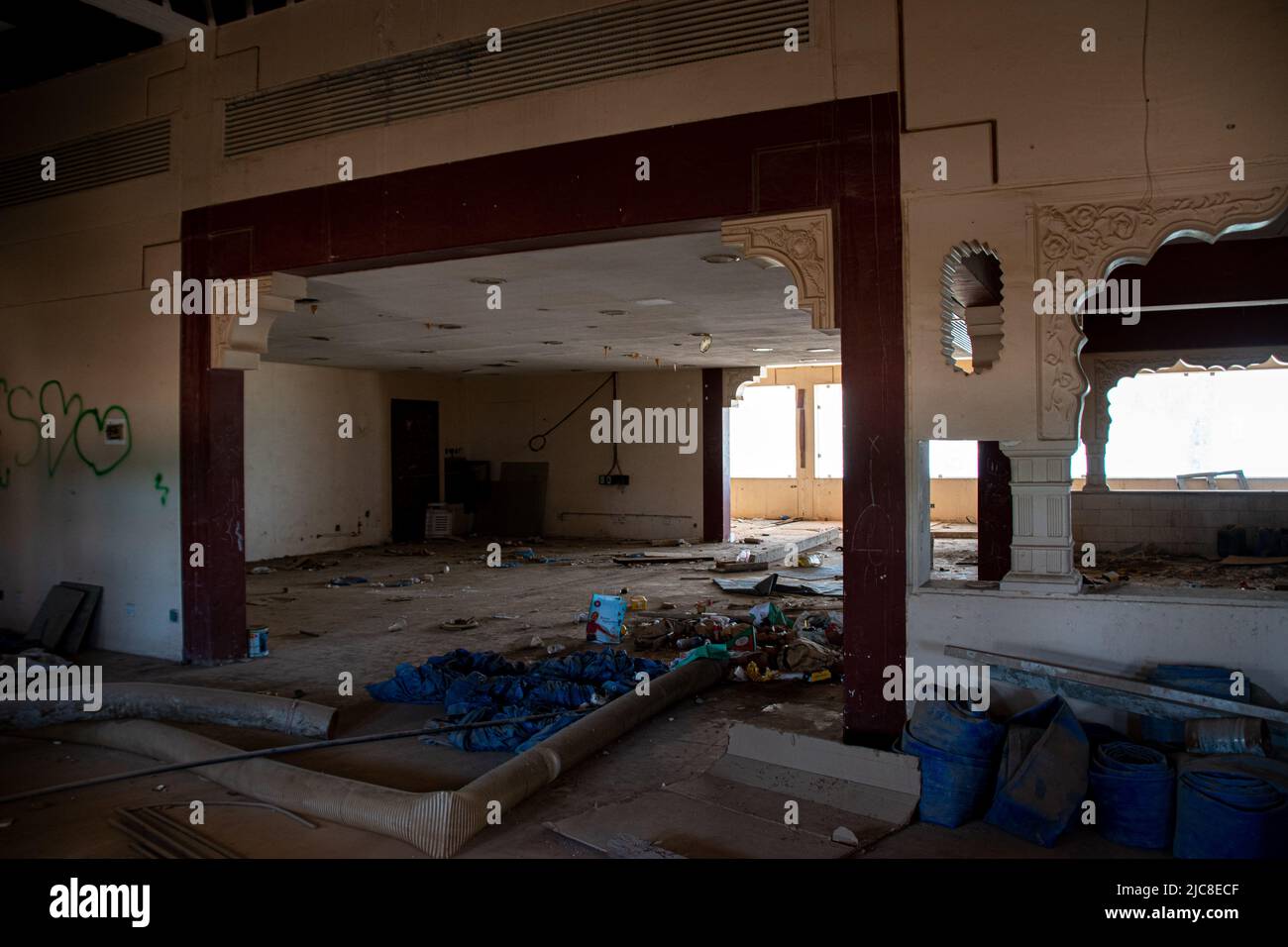 An abandoned event center on the Green Island of Kuwait City, Kuwait Stock Photo
