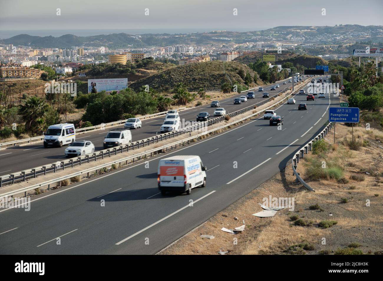 Traffic on motorway AP-7, autovia del mediterraneo, Malaga province, Spain. Stock Photo