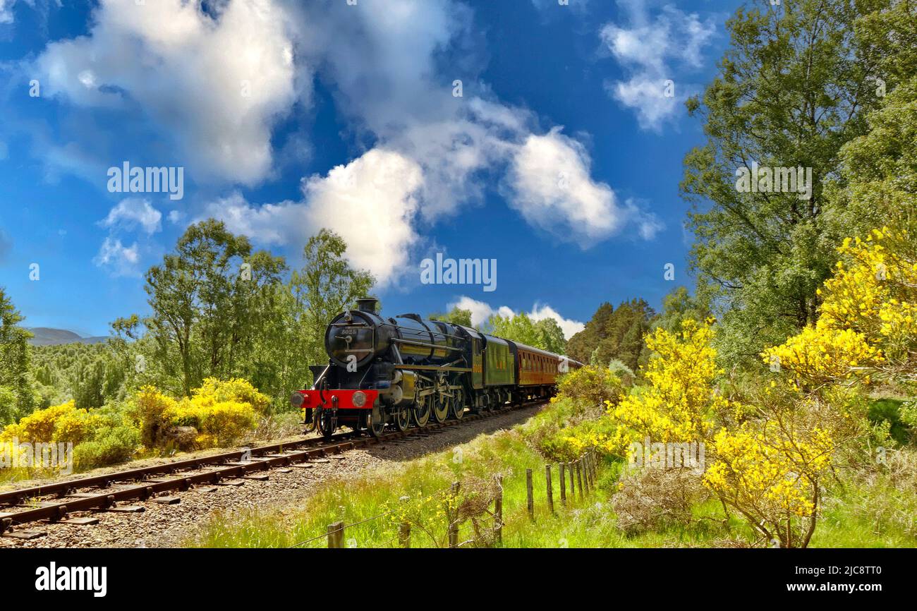 STRATHSPEY RAILWAY STEAM TRAIN 5025 EN ROUTE TO BOAT OF GARTEN FROM