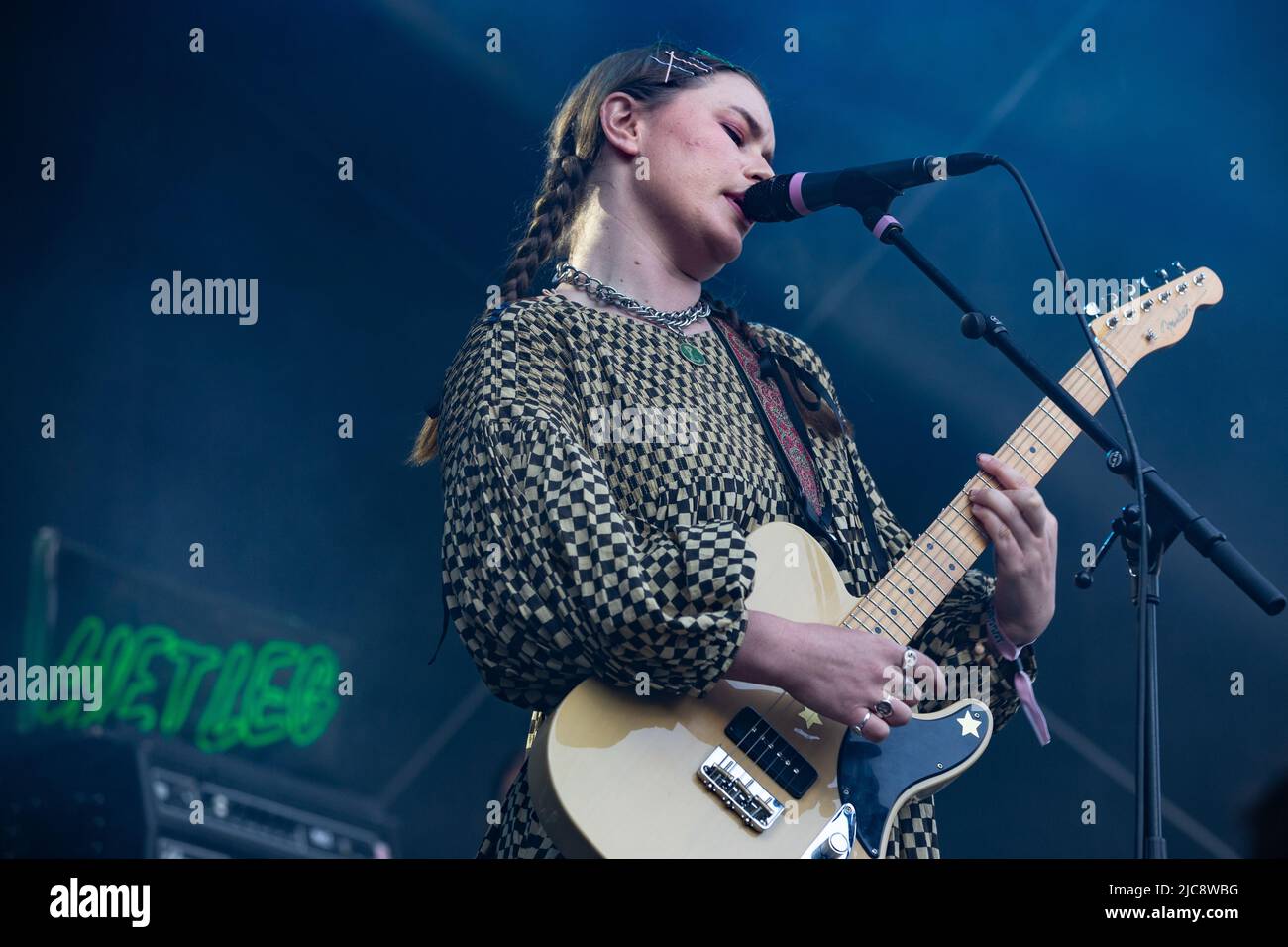 Oslo, Norway. 10th June, 2022. The British indie rock band Wet Leg performs  a live concert during the Norwegian music festival Loaded Festival 2022 in  Oslo. Here singer and musician Rhian Teasdale
