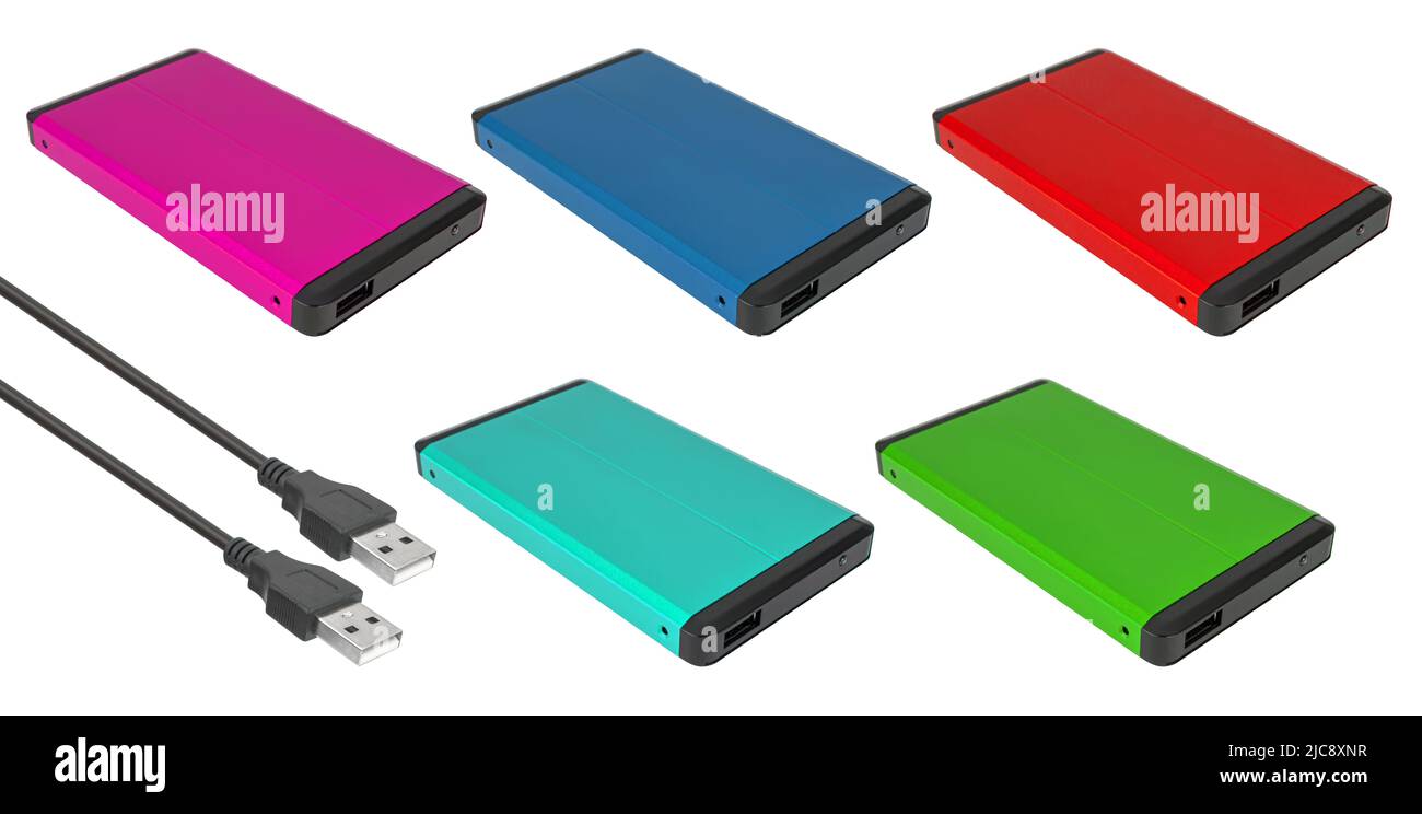 external hard drive, pocket, with connection cable on a white