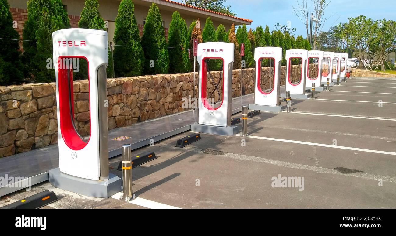 Tesla charging station, June 11, 2022 Tesla charging station for