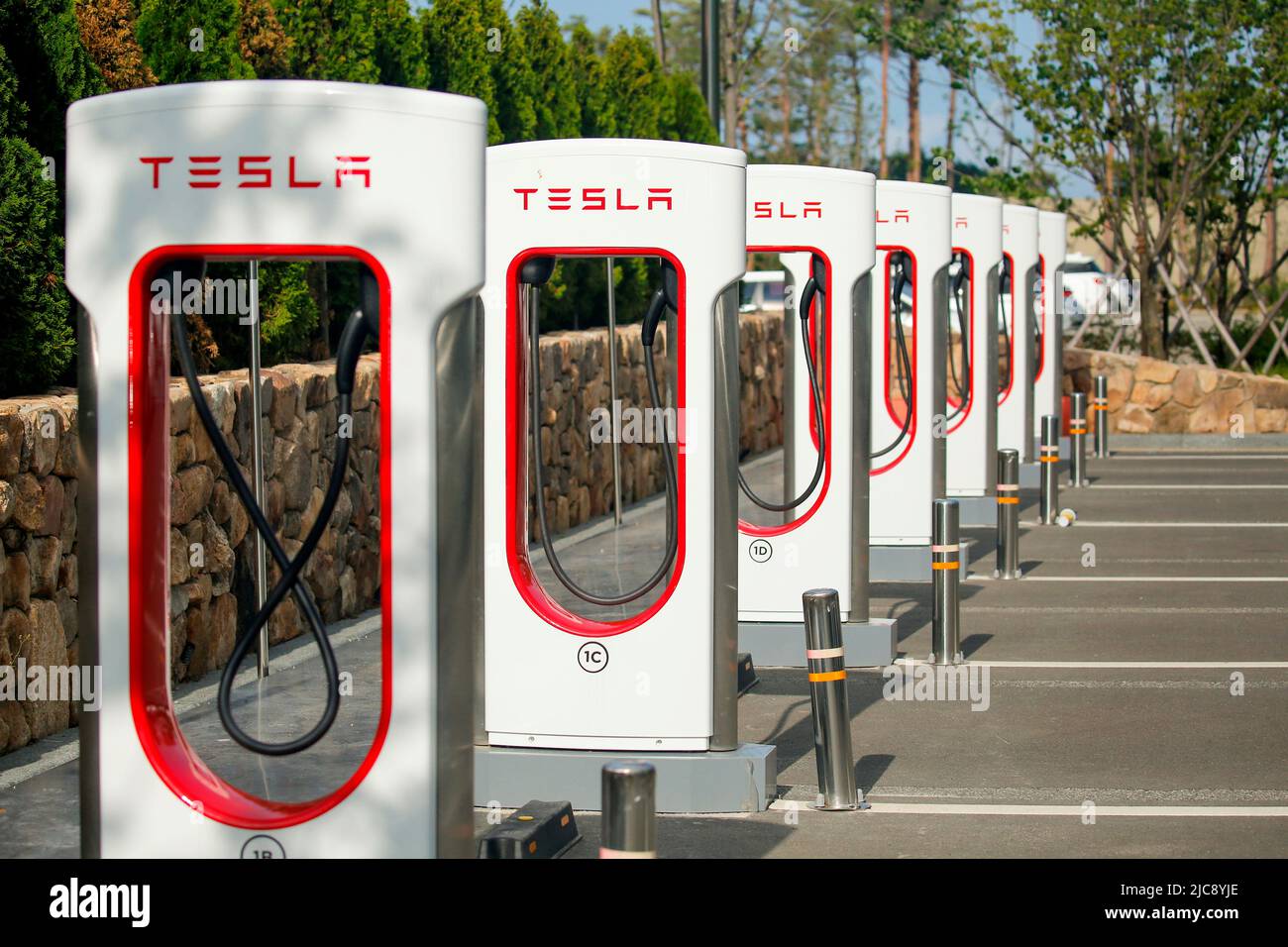Tesla charging station, June 11, 2022 Tesla charging station for