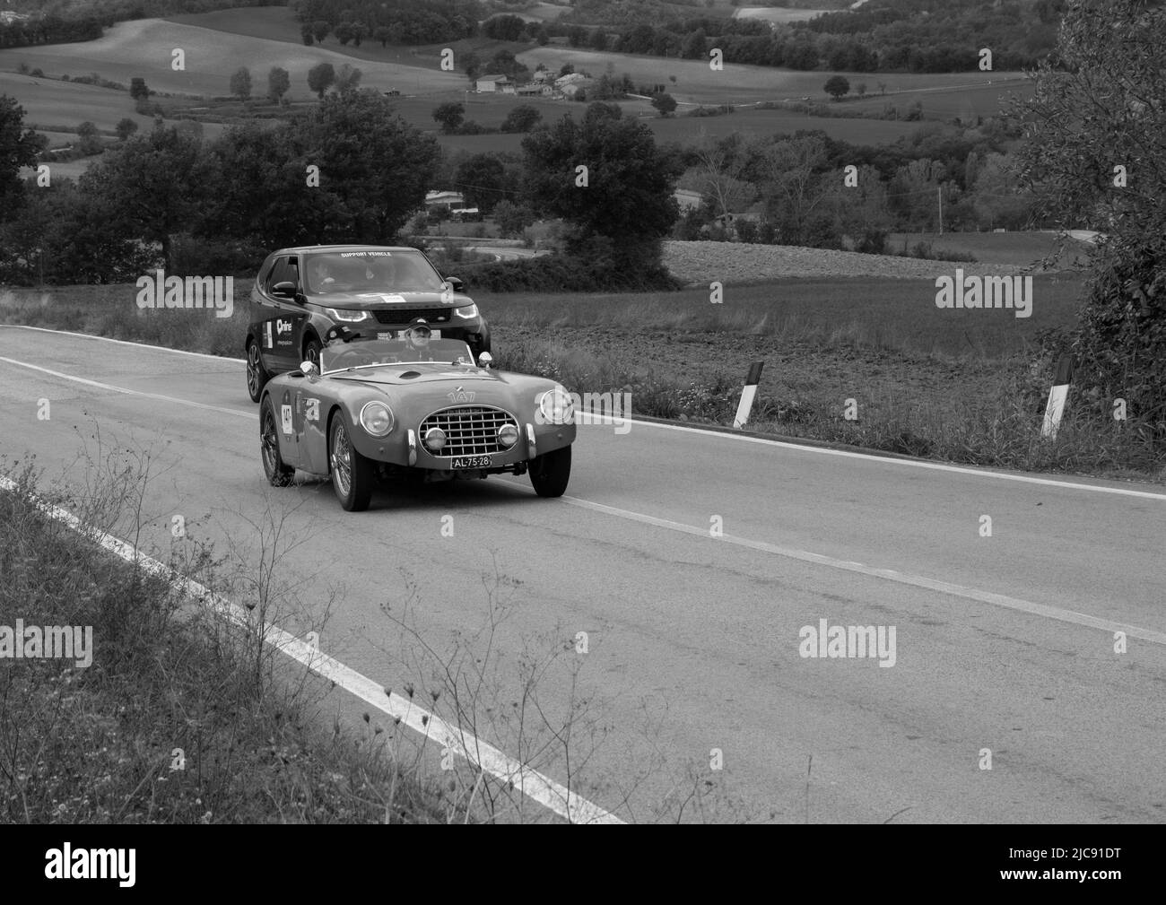 CAGLI , ITALY - OTT 24 - 2020 : TALBOT LAGO T26 GRAND SPORT 1949 1,65 1500 1949 on an old racing car in rally Mille Miglia 2020 the famous italian his Stock Photo