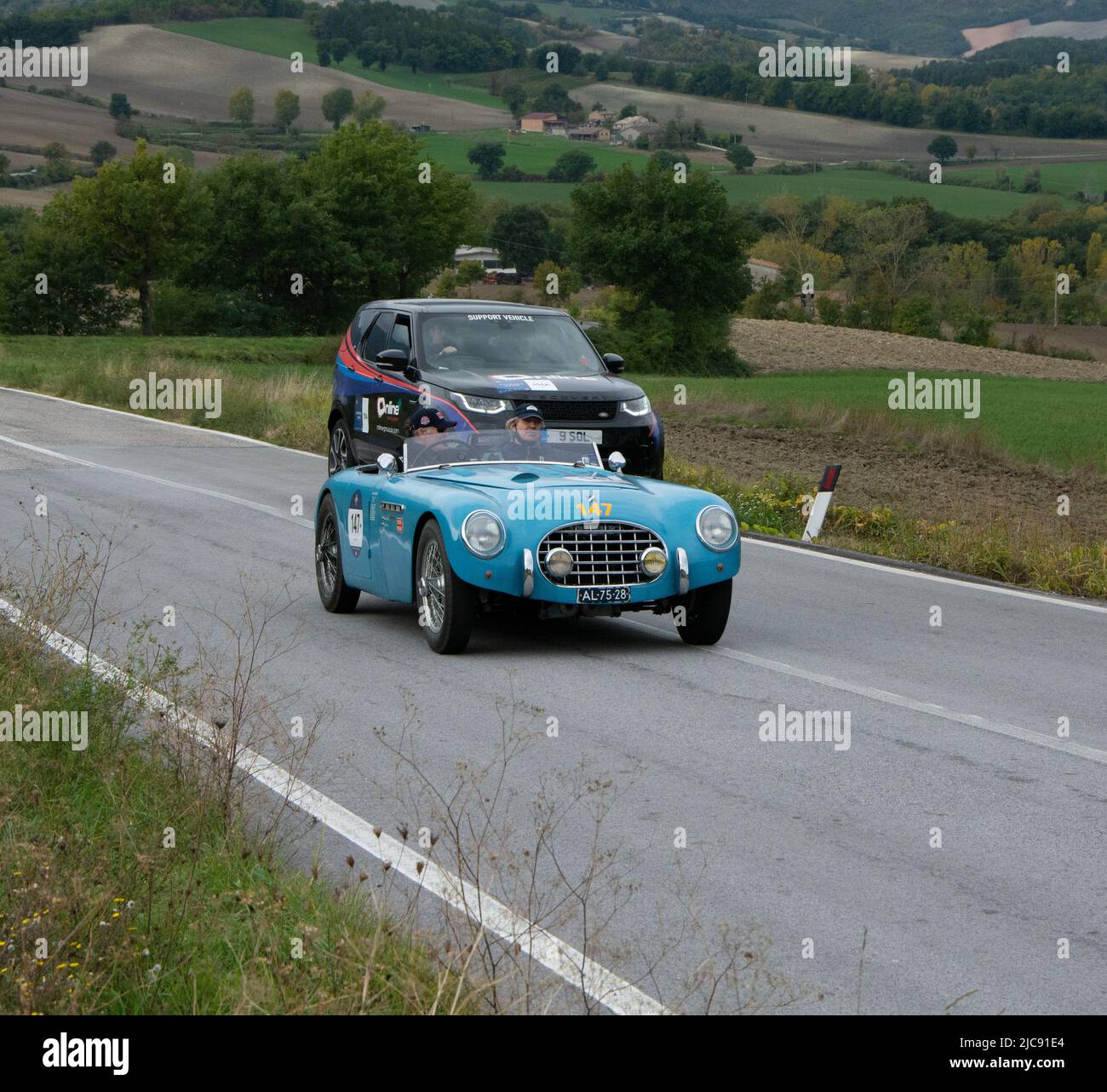 CAGLI , ITALY - OTT 24 - 2020 : TALBOT LAGO T26 GRAND SPORT 1949 1,65 1500 1949 on an old racing car in rally Mille Miglia 2020 the famous italian his Stock Photo
