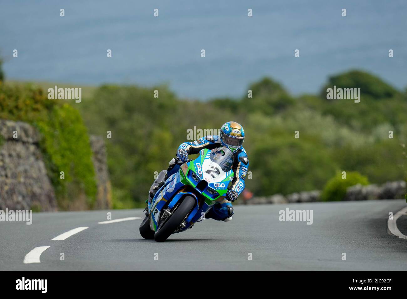 Douglas, Isle Of Man. 11th June, 2022. Dean Harrison (1000 Kawasaki) representing the DAO Racing Kawasaki team on his way to finishing second in the 2022 Milwaukee Senior TT at the Isle of Man, Douglas, Isle of Man on the 11 June 2022. Photo by David Horn. Credit: PRiME Media Images/Alamy Live News Stock Photo