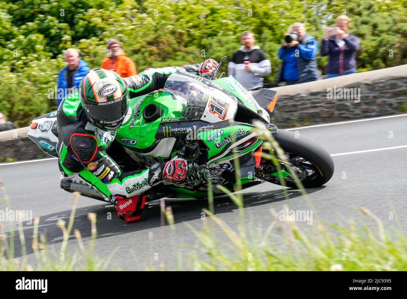 Douglas, Isle Of Man. 11th June, 2022. Peter Hickman (1000 BMW) representing the Gas Monkey Garage by FHO Racing team on his way to winning the 2022 Milwaukee Senior TT at the Isle of Man, Douglas, Isle of Man on the 11 June 2022. Photo by David Horn. Credit: PRiME Media Images/Alamy Live News Stock Photo