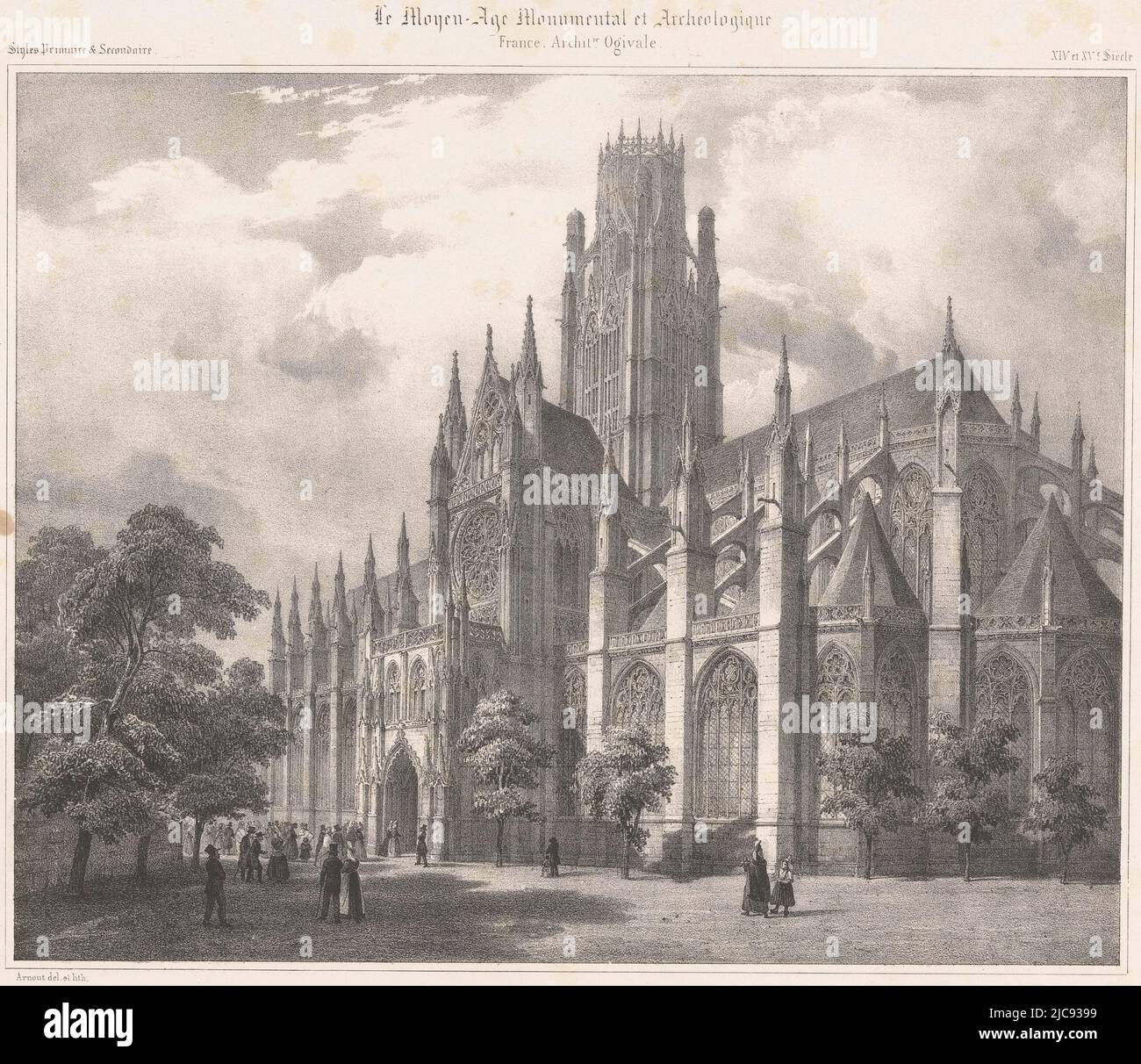 Abbey church of Saint-Ouen in Rouen Saint Ouen a Rouen Medieval architecture Le Moyen-Age monumental et arch, print maker: Jean Baptiste Arnout, (mentioned on object), Jean Baptiste Arnout, (mentioned on object), printer: Benard Lemercier & Cie, (mentioned on object), Paris, 1840 - 1851, paper, h 301 mm × w 444 mm Stock Photo