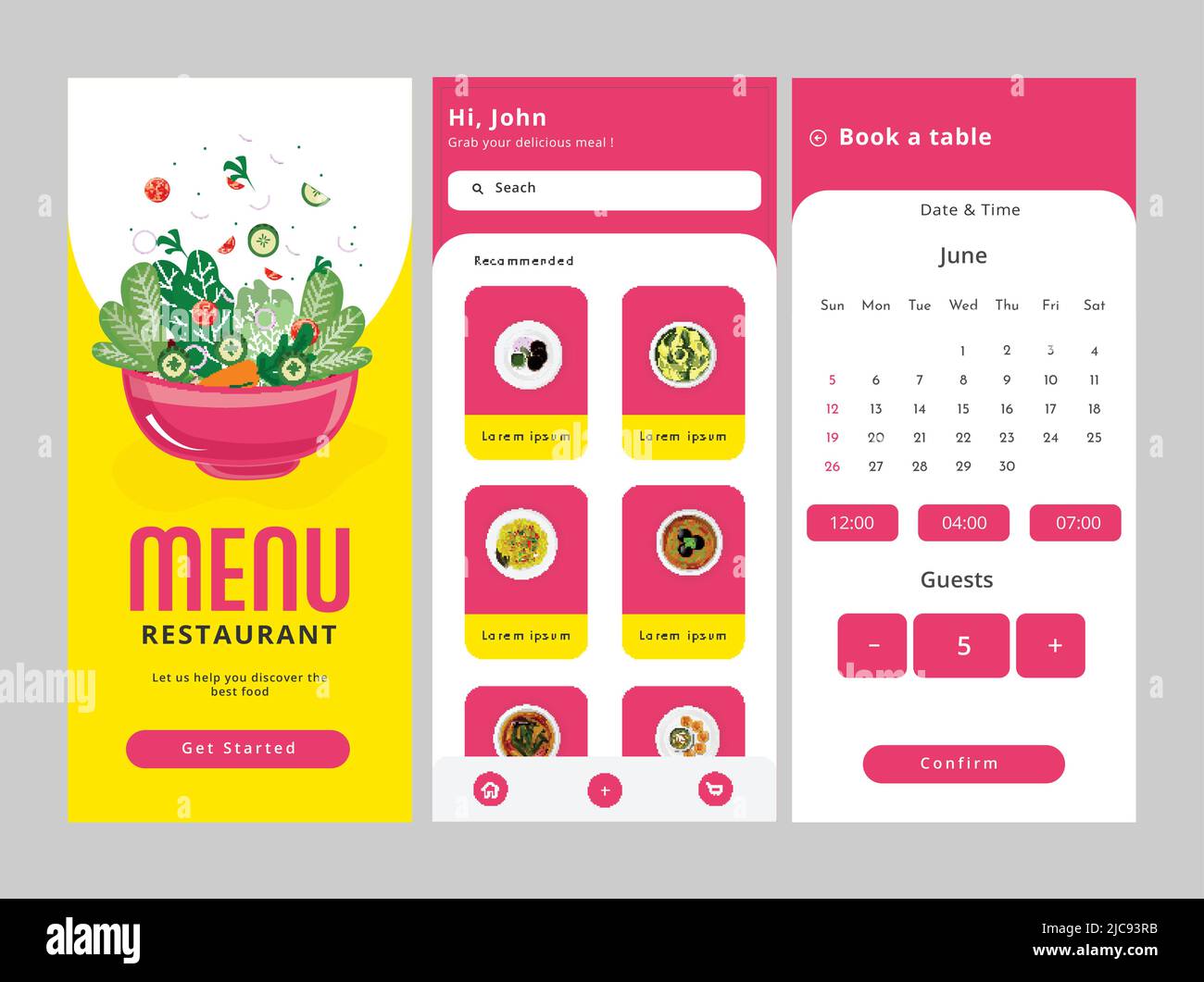 Set Of Mobile App UI, UX, GUI Screens Including Get Started, Book Table ...