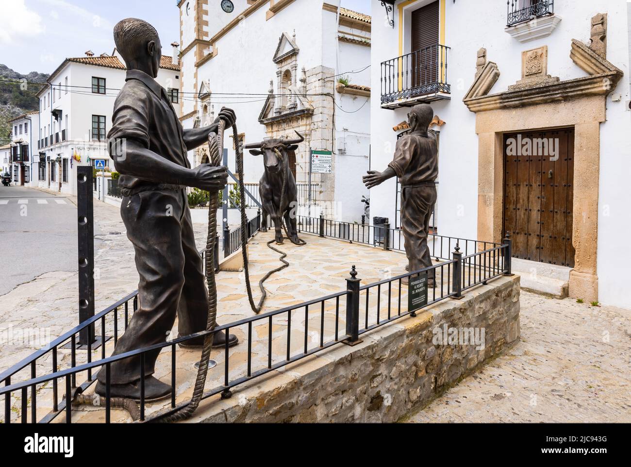 Grazalema, Cadiz, Spain - May 1, 2022: Monument to el toro de cuerda (the rope bull) Stock Photo