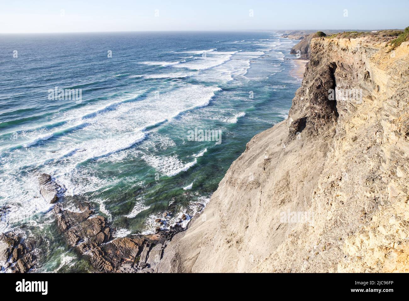 View of the Atlantic Ocean from the clifftops of Costa Vicentine near Monte Clerigo - Algarve, Portugal Stock Photo