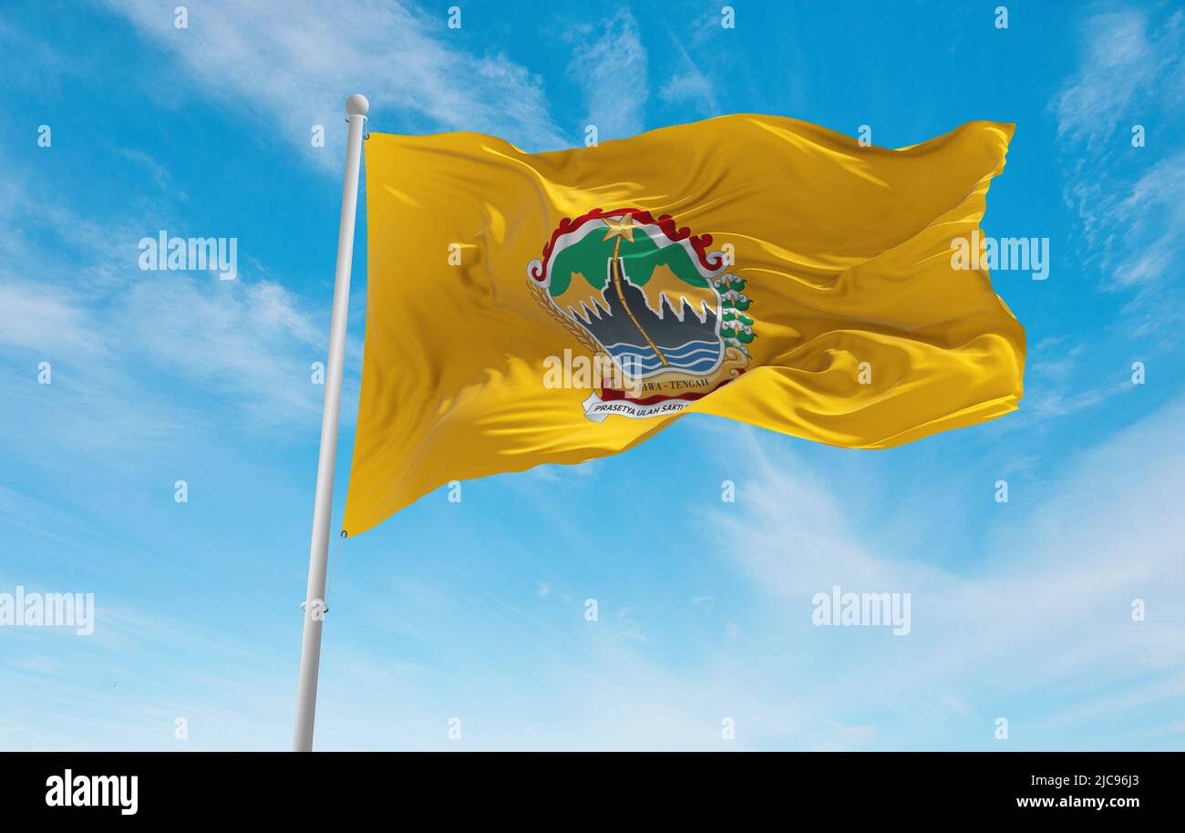 official flag of Central Java Indonesia at cloudy sky background on