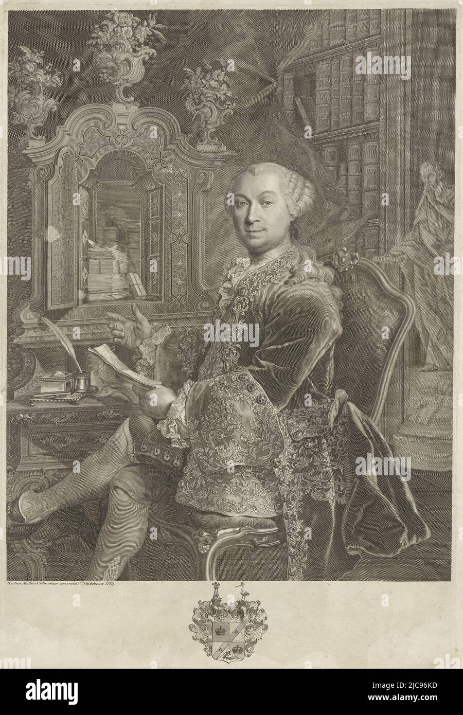 Portrait of Gustav Georg Knig von Knigsthal, print maker: Jakob Matthias Schmutzer, (mentioned on object), Vienna, 1759, paper, engraving, etching, h 478 mm - w 327 mm Stock Photo