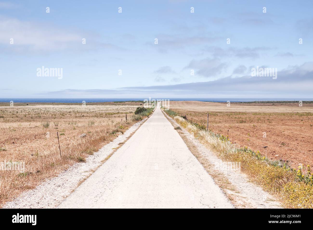 Rural road in Algarve stretching into the distance (Portugal) Stock Photo