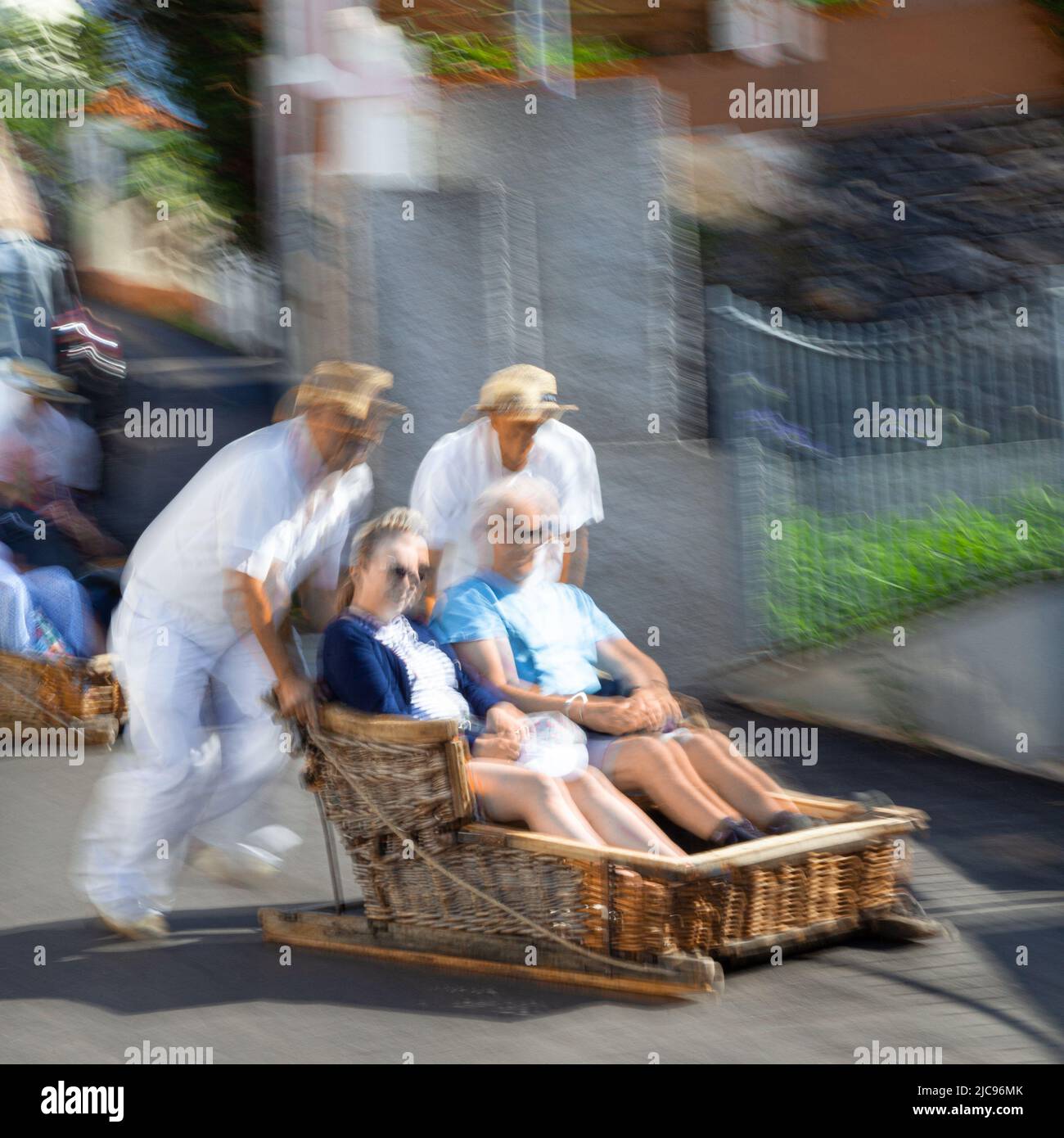 ICM of traditional Basket Toboggans in Madeira Stock Photo Alamy
