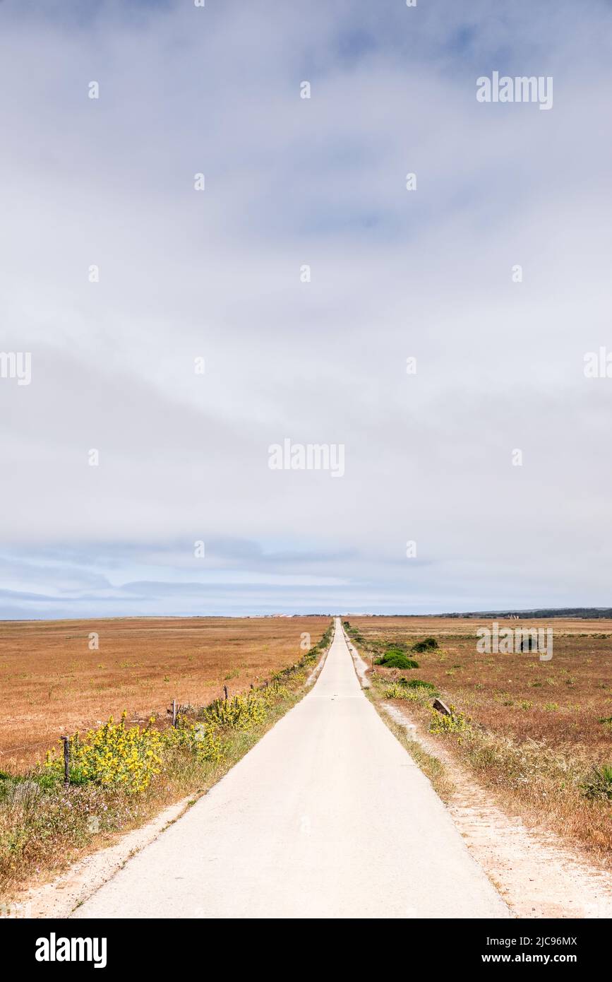 Rural road in Algarve stretching into the distance (Portugal) Stock Photo