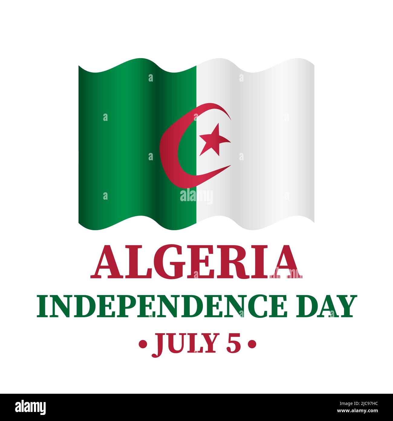 Algeria Independence Day typography poster. National holiday celebrate on July 5. Vector template for banner, flyer, sticker, greeting card, postcard, Stock Vector