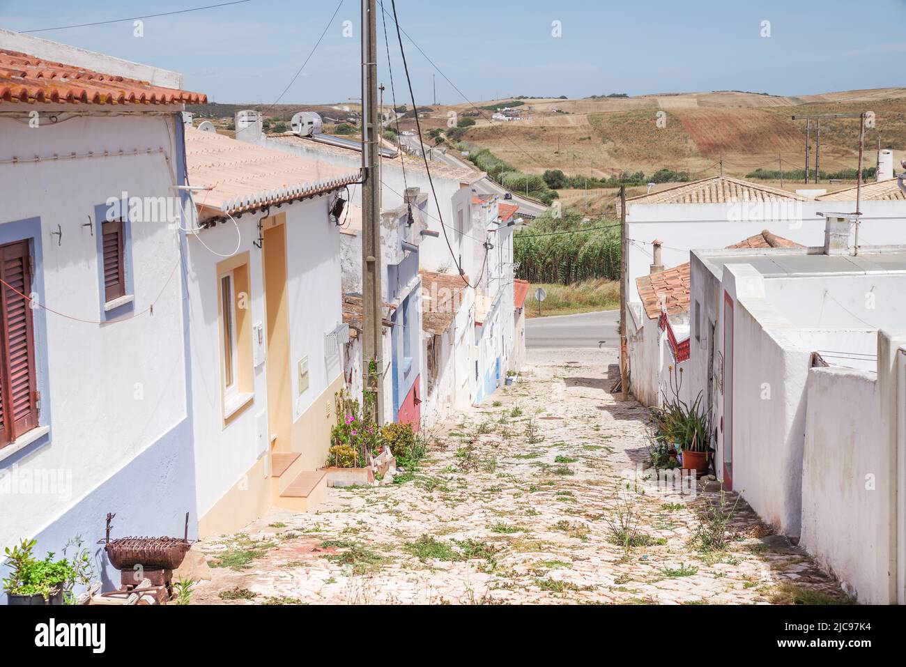 Colourful streets of Vila do Bispo - a small town off the south west tip of Algarve (Portugal) Stock Photo