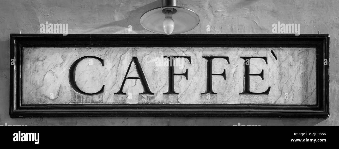 Rome, Italy. Tradiotional vintage style coffee sign on the wall. Stock Photo
