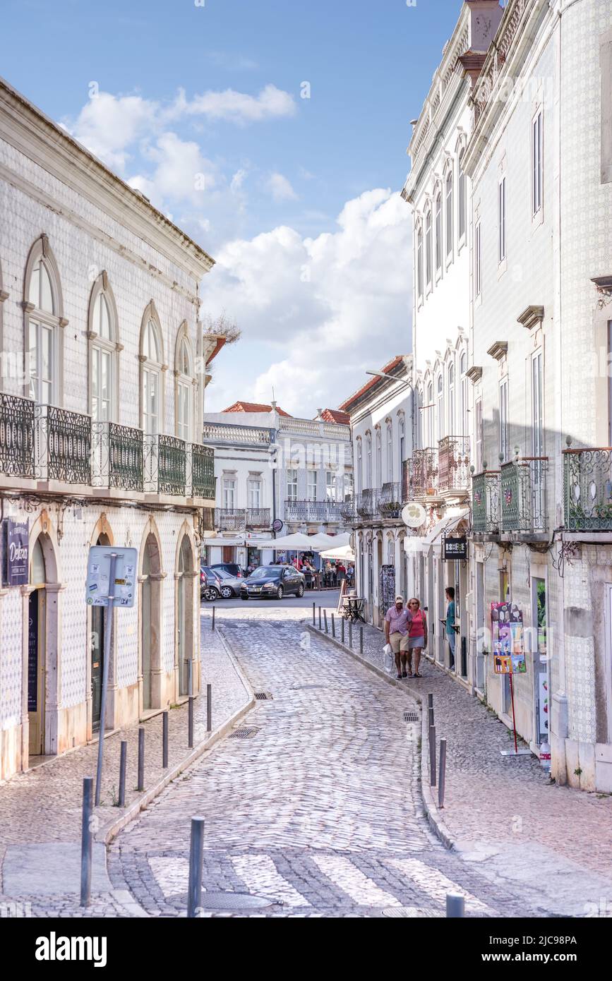 Cobblestoned streets of Tavira's Old Town - Algarve, Portugal Stock Photo