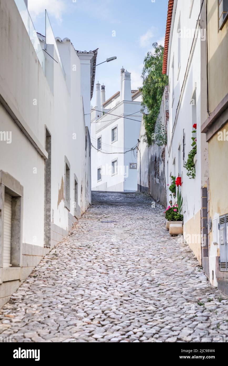 Cobblestoned streets of Tavira's Old Town - Algarve, Portugal Stock Photo