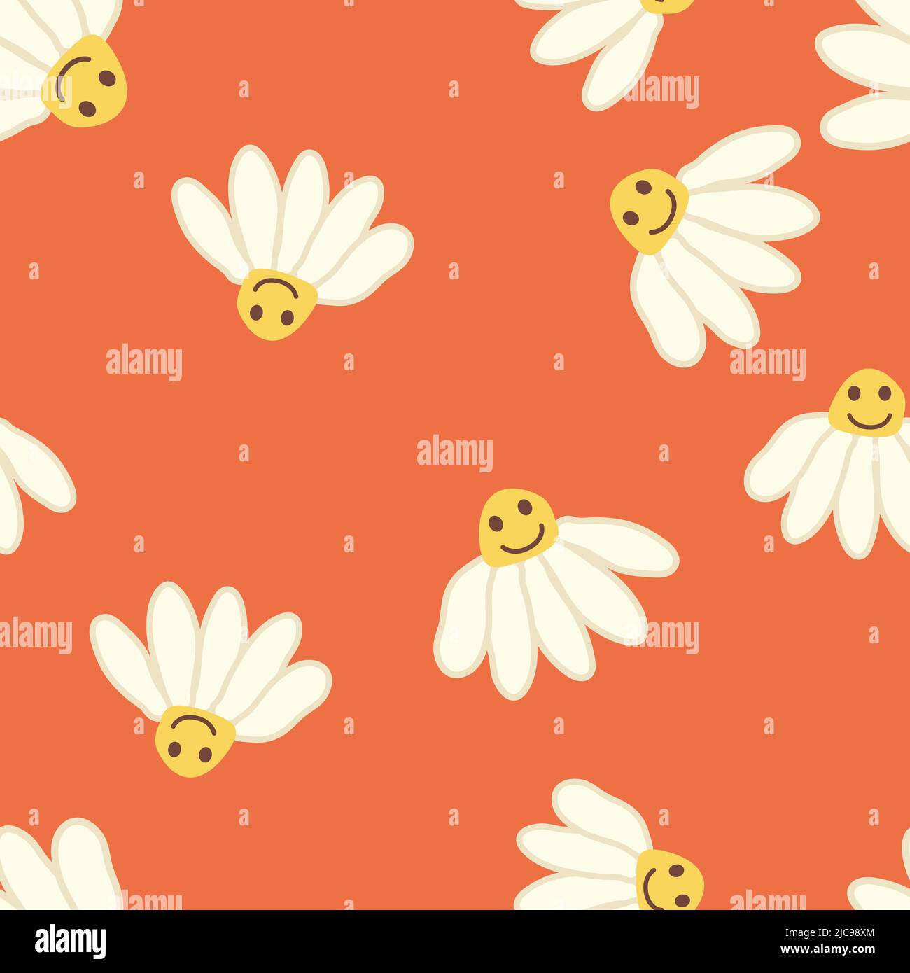 Chamomile smile 1970 pattern. Groovy daisy retro seamless pattern ...