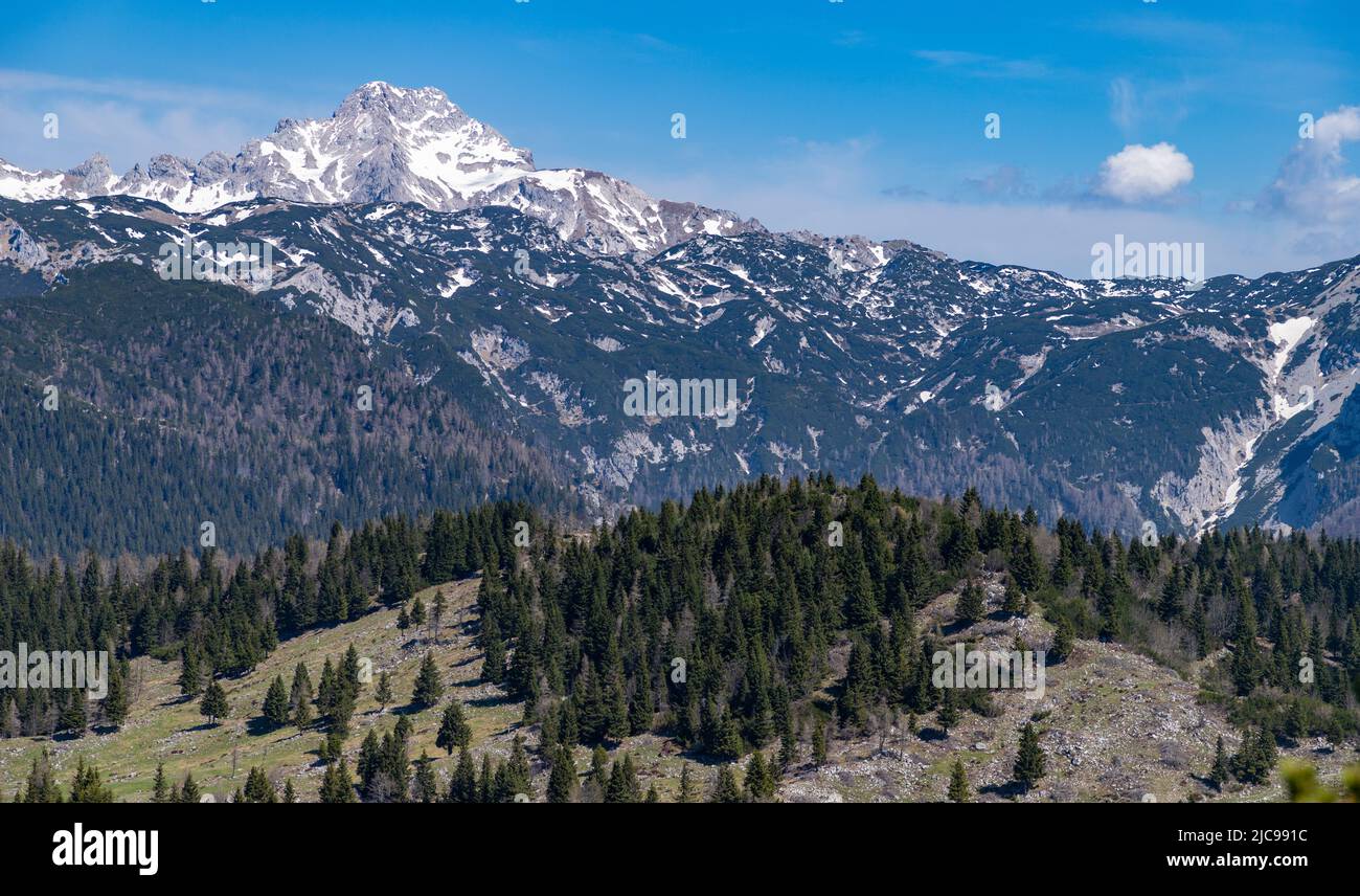 A picture of the Kamnik–Savinja Alps, as seen from the Slovenian side. Stock Photo