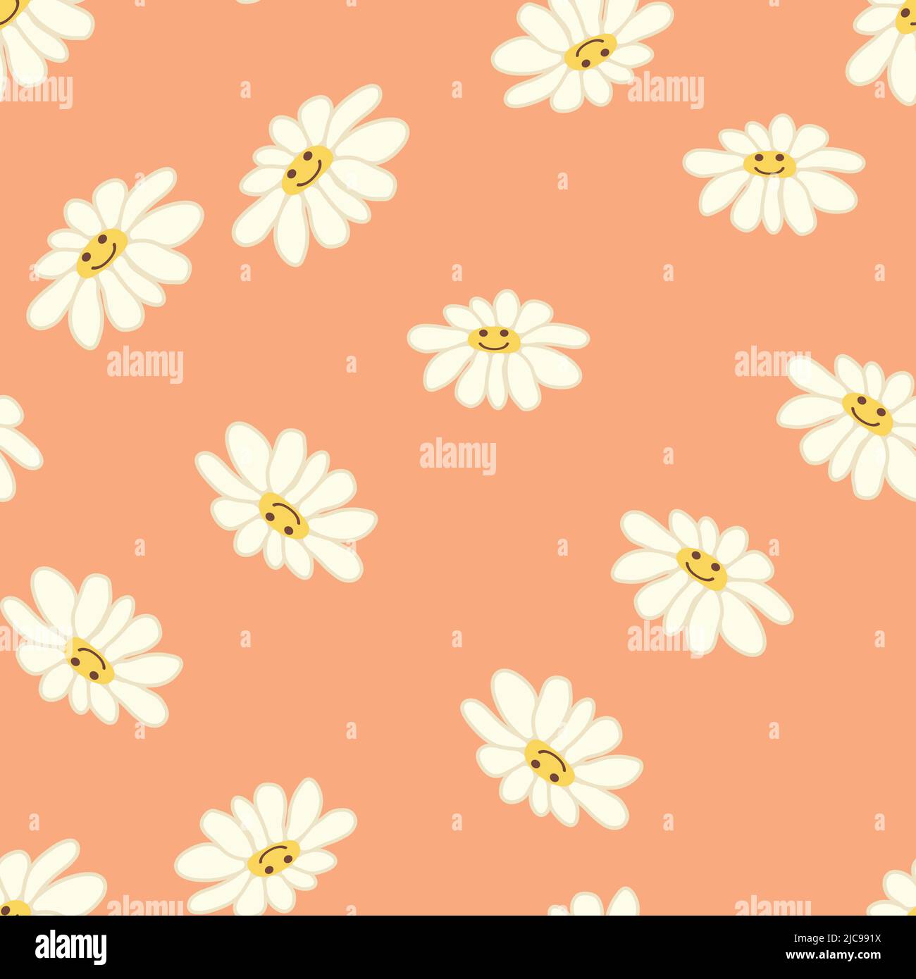 Hippie Aesthetic. 1970s Seamless Pattern Pack In Yellow, Daisy